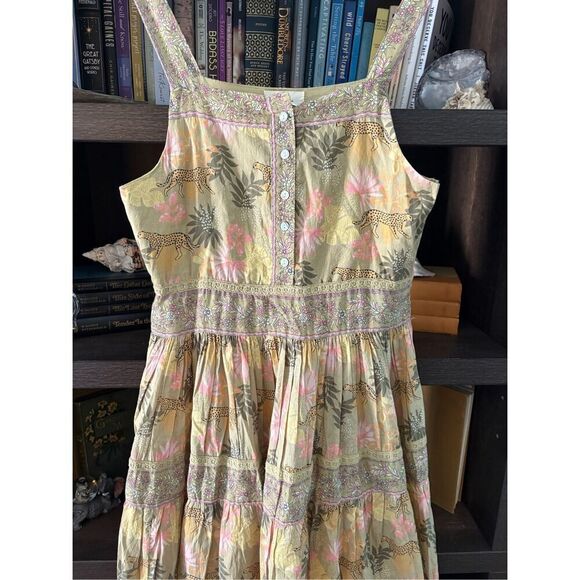 NWOT Guadalupe Design Green & Pink Jungle Midi Dress Size Small - Picture 6 of 6